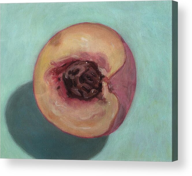 Peach Acrylic Print featuring the painting Peach Half by Kazumi Whitemoon