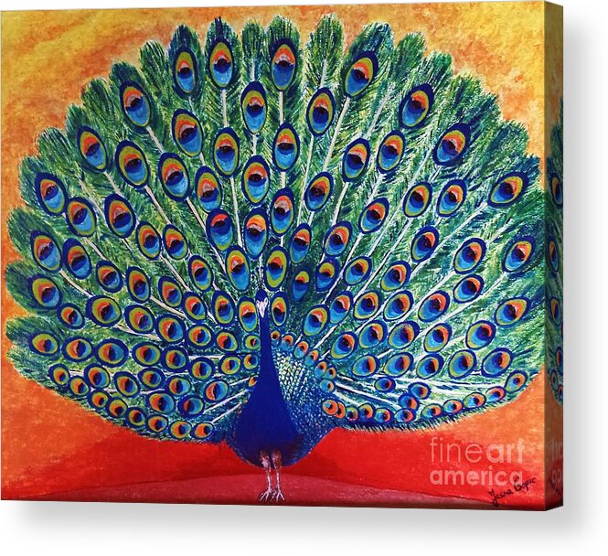 Peacock Acrylic Print featuring the painting Peacock by Jasna Gopic by Jasna Gopic