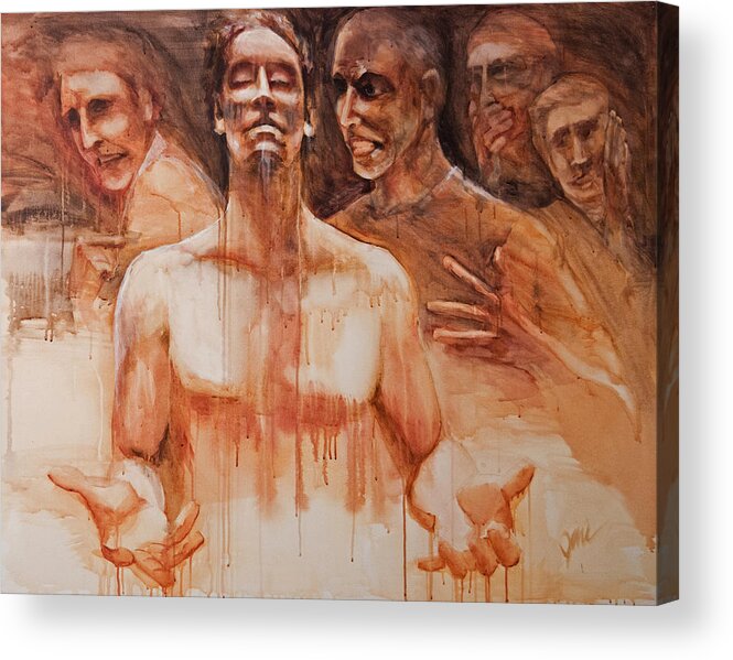 People Acrylic Print featuring the painting Persecution by Jani Freimann