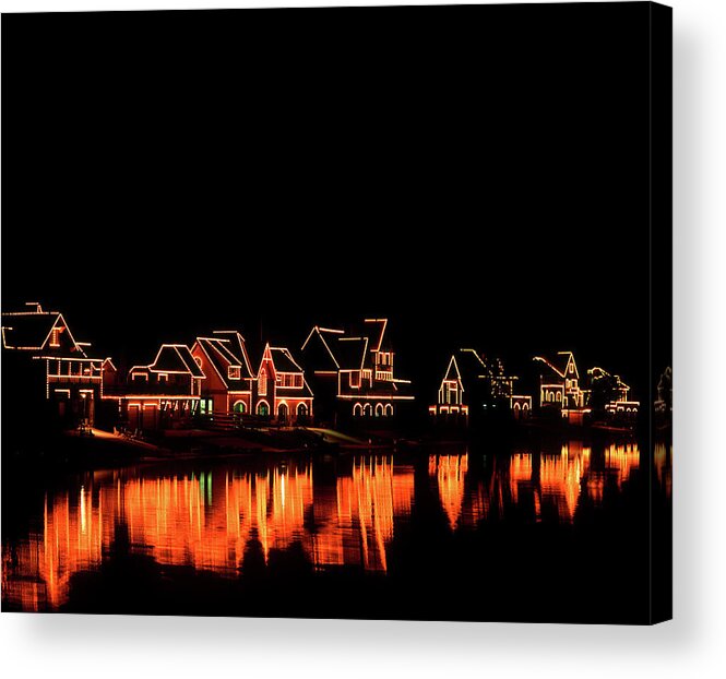 Photography Acrylic Print featuring the photograph Philadelphia Pa Boathouse Row Lit by Panoramic Images
