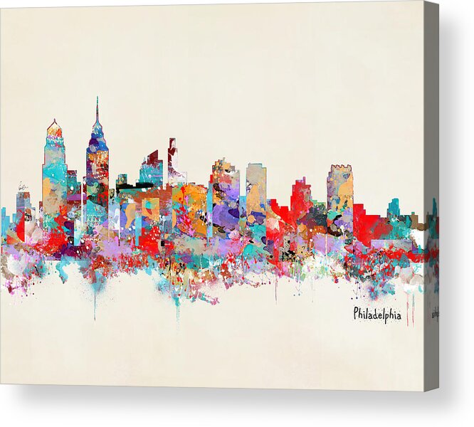 Philadelphia Skyline Acrylic Print featuring the painting Philadelphia Skyline by Bri Buckley