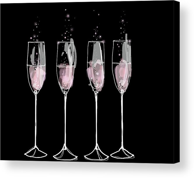 Alcohol Acrylic Print featuring the photograph Pink Champagne Flutes In A Row by Ikon Ikon Images