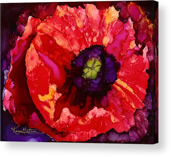 Red Poppy Acrylic Print featuring the painting Playful Poppy by Karen Mattson