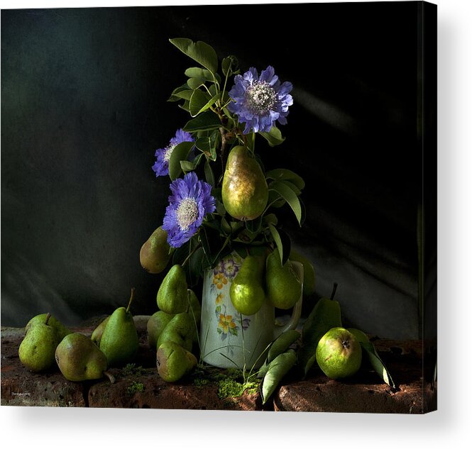 Chiaroscuro Acrylic Print featuring the photograph Poires Et Fleurs by Theresa Tahara