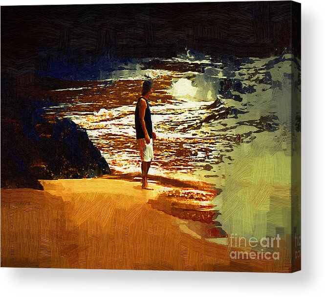 Beach Acrylic Print featuring the painting Pondering The Surf by Kirt Tisdale