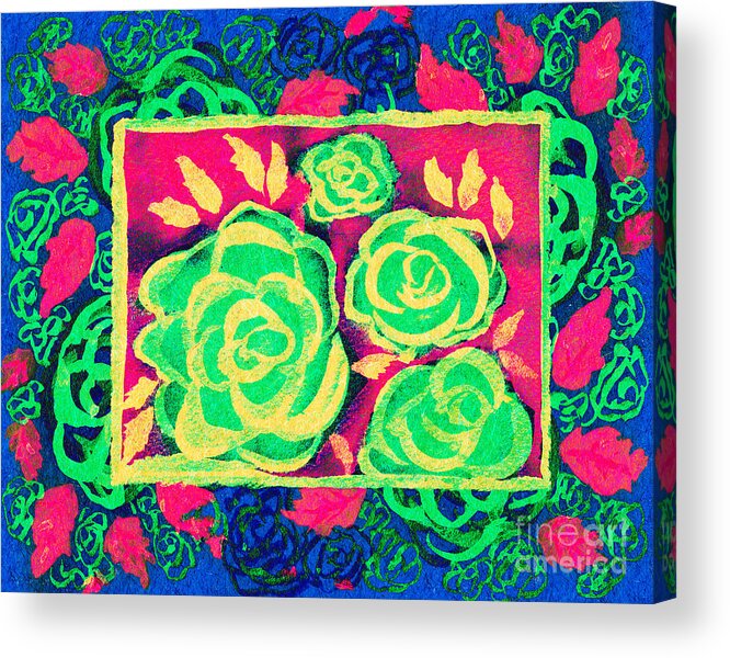 Psychedelic Roses Acrylic Print featuring the mixed media Psychedelic Roses - Spring by Beverly Claire Kaiya