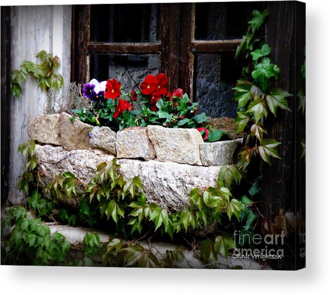 Floral Acrylic Print featuring the photograph Quaint Stone Planter by Lainie Wrightson