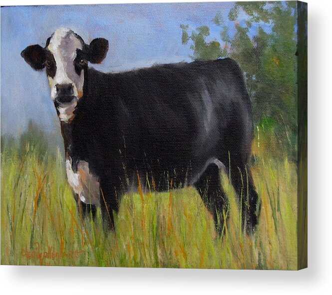 Cow Art Acrylic Print featuring the painting Queen of the Hill by Cheri Wollenberg