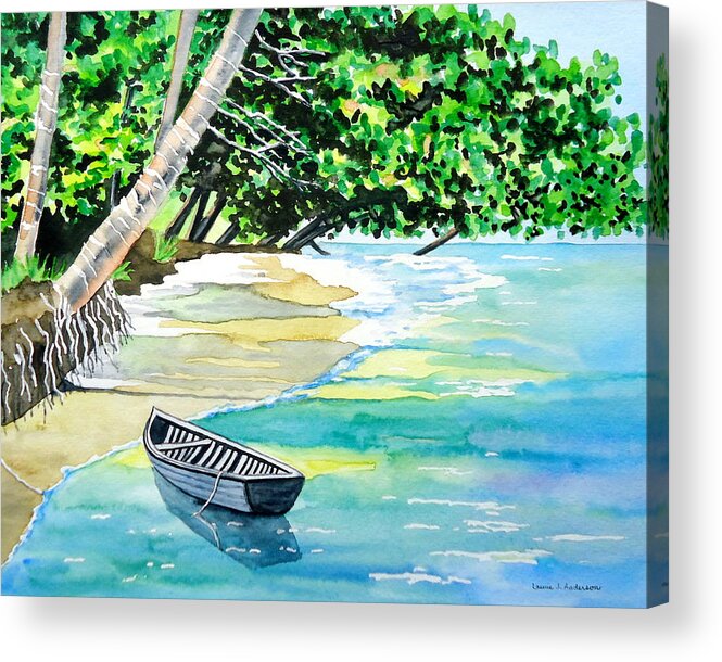 Watercolor Acrylic Print featuring the painting Quiet Waters in Paradise by Laurie Anderson