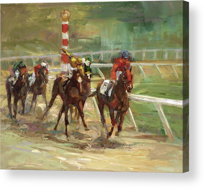 Horse Acrylic Print featuring the painting Race is On by Laurie Snow Hein