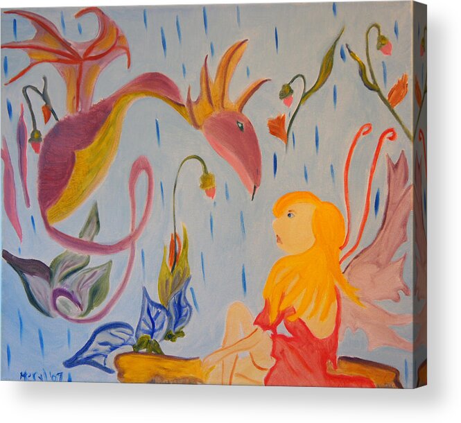 Dragon Acrylic Print featuring the painting Rain Dragon by Meryl Goudey