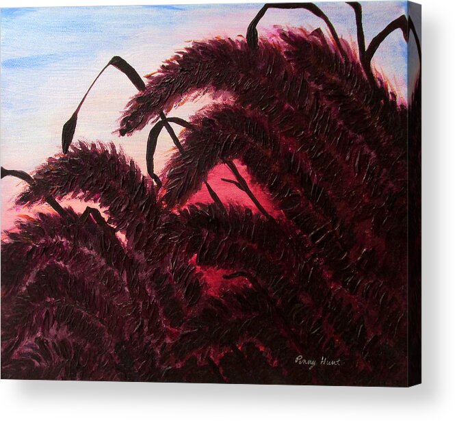 Painting Acrylic Print featuring the painting Raspberry Sunset Original Ornamental Grass Fine Art Print by Penny Hunt by Penny Hunt