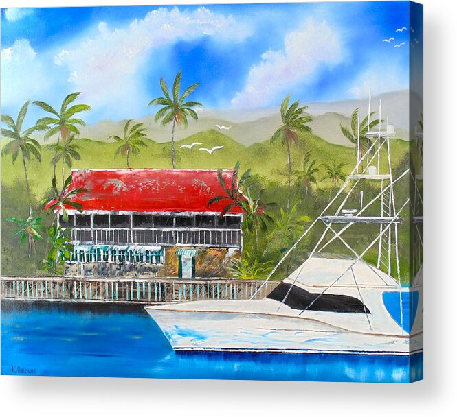  Motor Yacht Paintings Acrylic Print featuring the painting Ready for Lunch by Kevin Brown