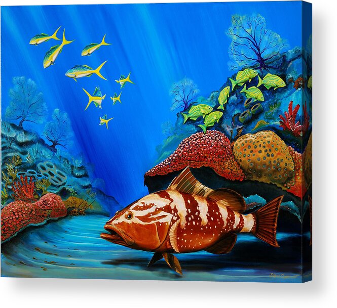 Red Grouper Acrylic Print featuring the painting Red Grouper by Steve Ozment