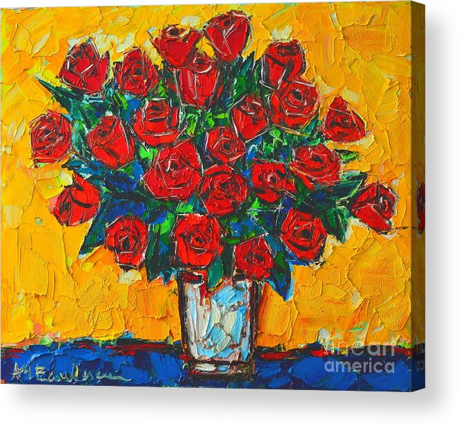 Roses Acrylic Print featuring the painting Red Passion Roses by Ana Maria Edulescu