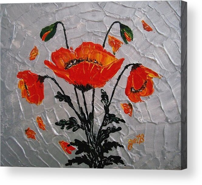 Red Poppies Acrylic Print featuring the painting Red Poppies original palette knife by Georgeta Blanaru