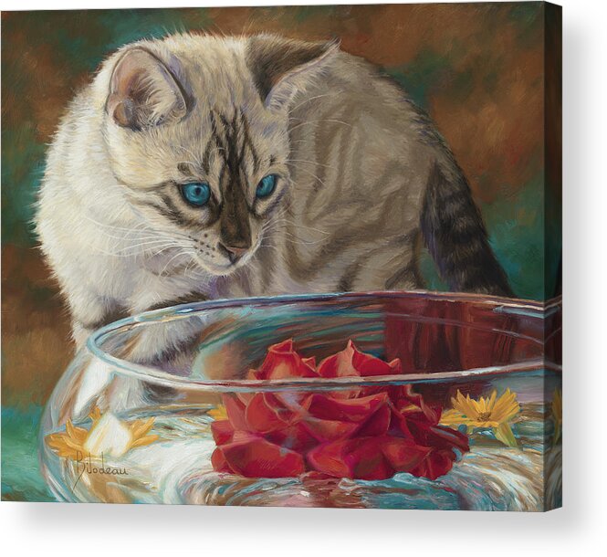 Cat Acrylic Print featuring the painting Red Rose by Lucie Bilodeau