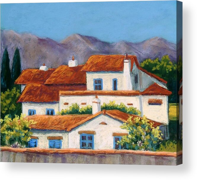 Spanish Buildings Acrylic Print featuring the pastel Red Tile Roofs by Candy Mayer