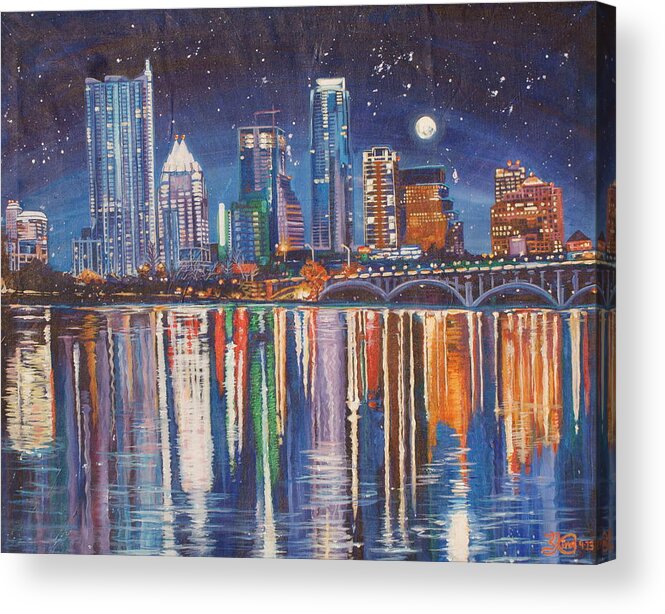 City Acrylic Print featuring the painting Reflecting Austin by Suzanne King