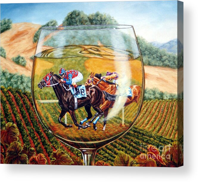 Horse Racing Acrylic Print featuring the painting Reflections in the Wine Country by Tom Chapman