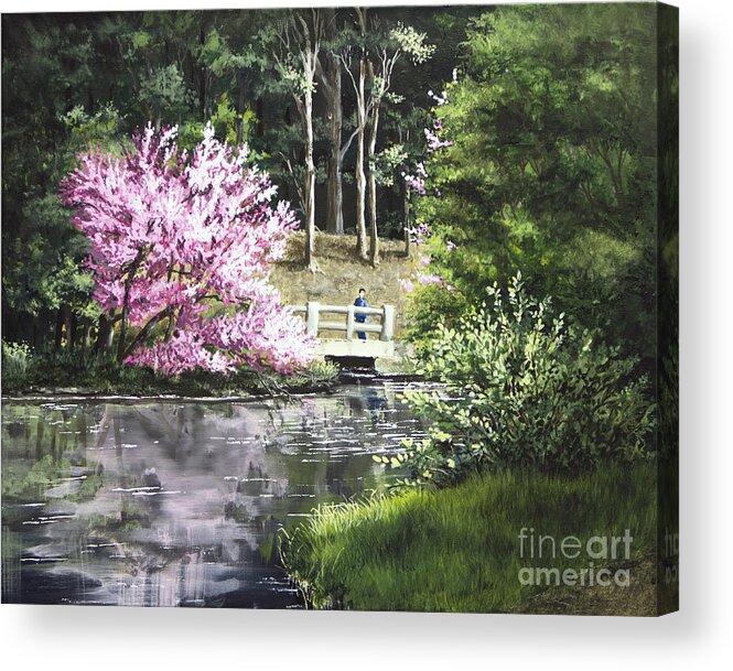 Landscape Acrylic Print featuring the painting Reflections of Spring by Mary Palmer