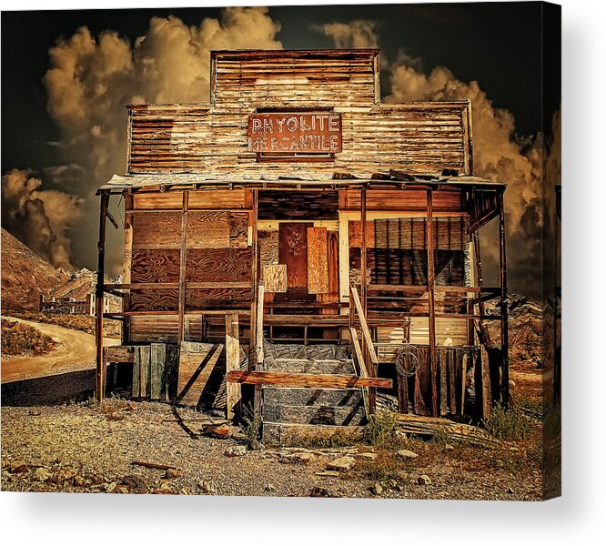 Rhyolite Acrylic Print featuring the photograph Rhyolite Mercantile by Steve Benefiel