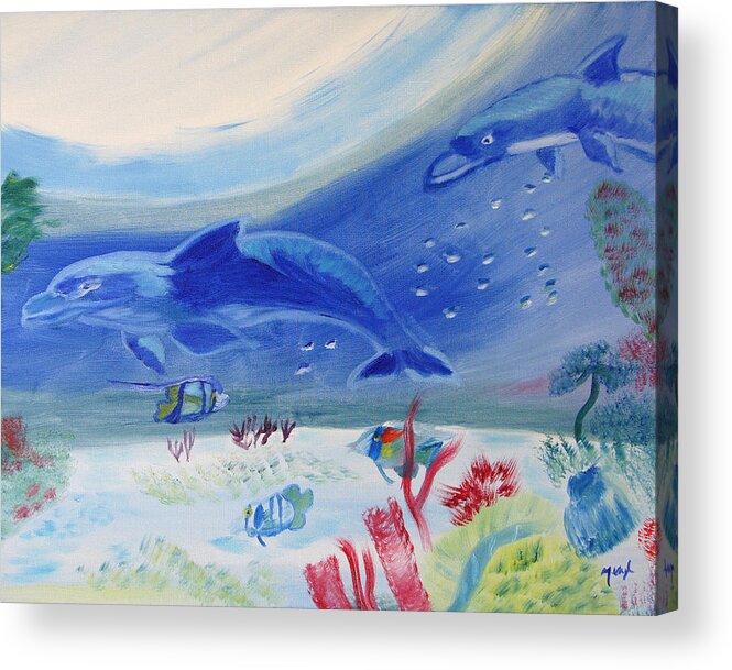 Dolphins Acrylic Print featuring the painting Rhythm of the Sea by Meryl Goudey