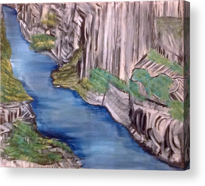 Cliffs Acrylic Print featuring the painting River with No End by Suzanne Surber