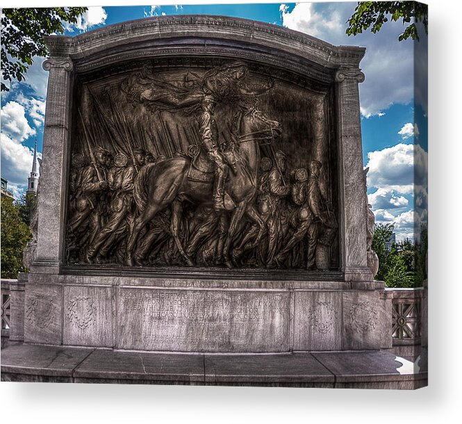 Augustus Saint-gaudens Stanford White Beacon Park Streets Boston Common Massachusetts 54th Fifty-fourth Glory Movie Memorial History Historic Landmark Freedom Trail Civil War Union Soldier Soldiers Patriot Patriotic Fort Wagner Battle South Carolina Confederacy Confederate Art Artistic Sculpture Frieze Relief Bronze Acrylic Print featuring the photograph Robert Gould Shaw Memorial on Boston Common by Tom Gort