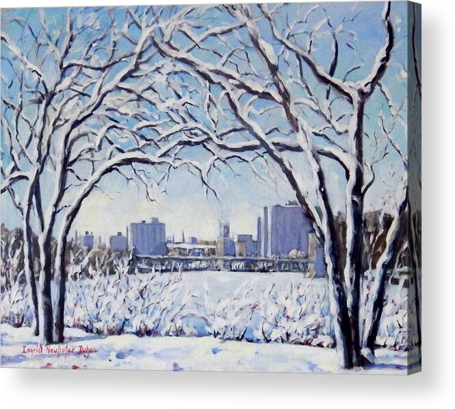 Rockford Il Acrylic Print featuring the painting Rockford IL Winter Skyline by Ingrid Dohm