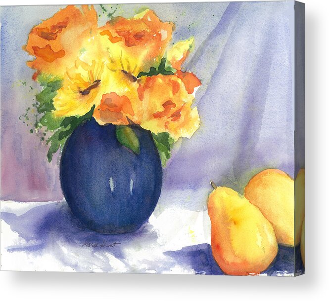 Sunflowers And Roses Acrylic Print featuring the painting Roses and Sunflowers by Maria Hunt