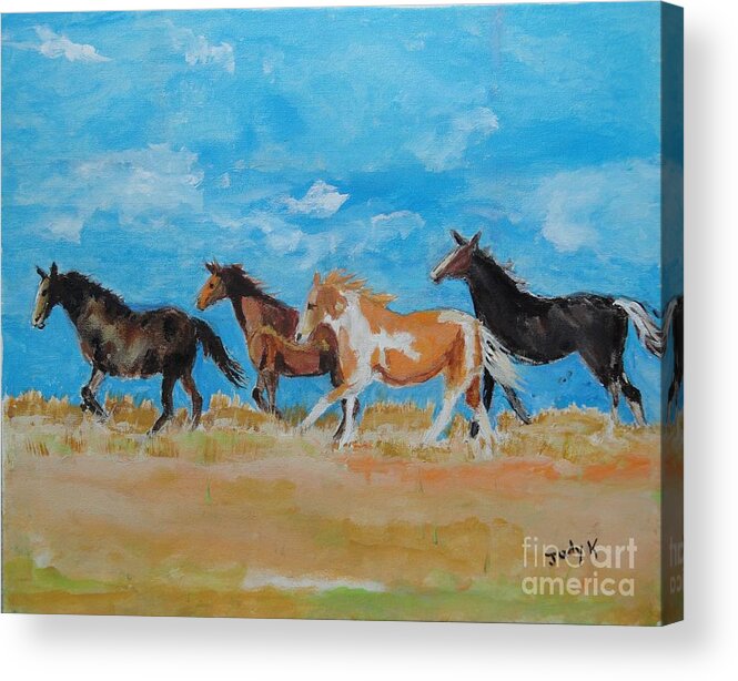 Wild Horses Acrylic Print featuring the painting Running WIld by Judy Kay