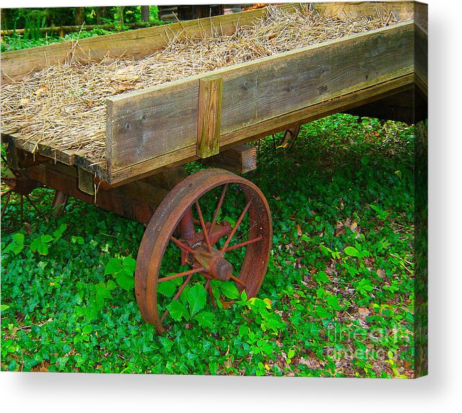 Wagon Acrylic Print featuring the photograph Rusted Wagon Wheel by Val Miller