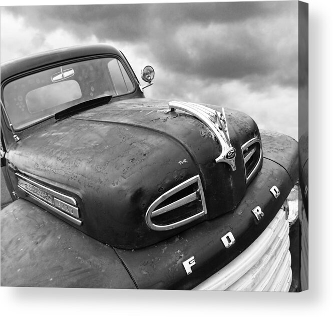 Ford Truck Acrylic Print featuring the photograph Rusty 1948 Ford V8 in Black and White by Gill Billington
