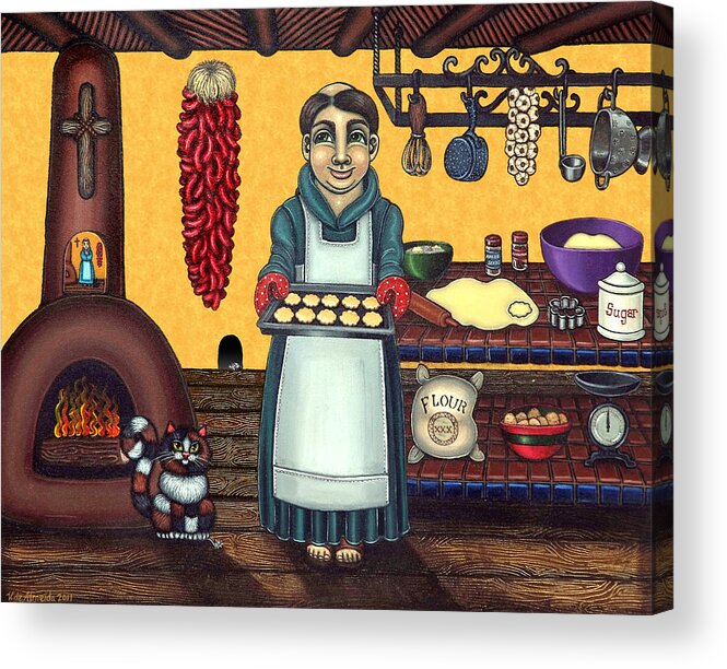 Folk Art Acrylic Print featuring the painting San Pascual Making Biscochitos by Victoria De Almeida
