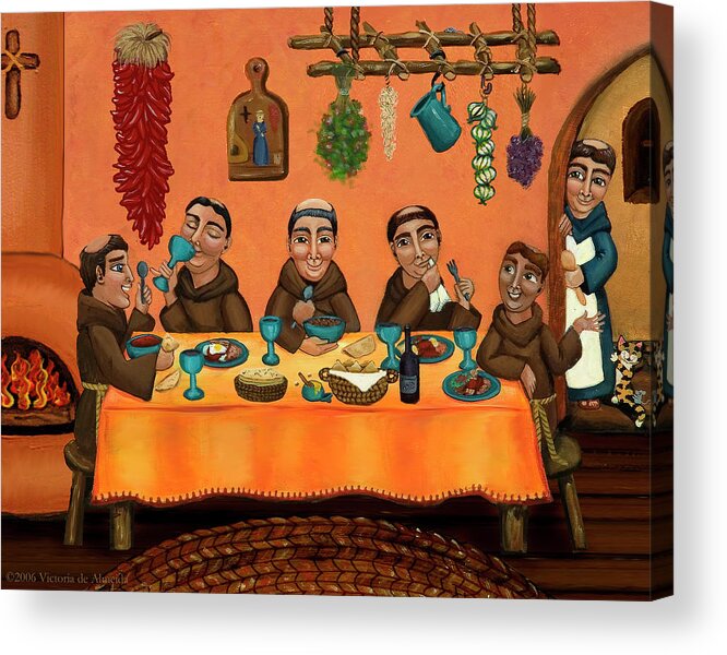 Hispanic Art Acrylic Print featuring the painting San Pascuals Table by Victoria De Almeida