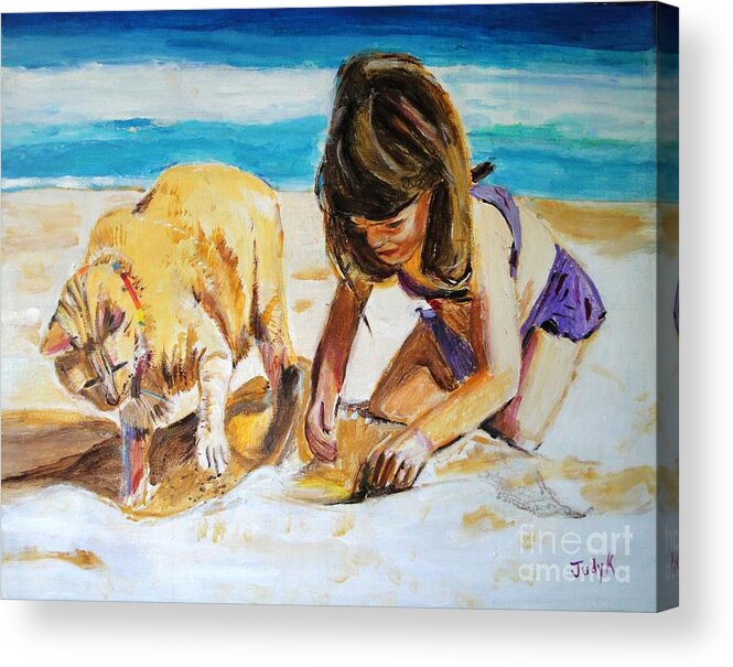 Beach Acrylic Print featuring the painting Sandi's Helper by Judy Kay