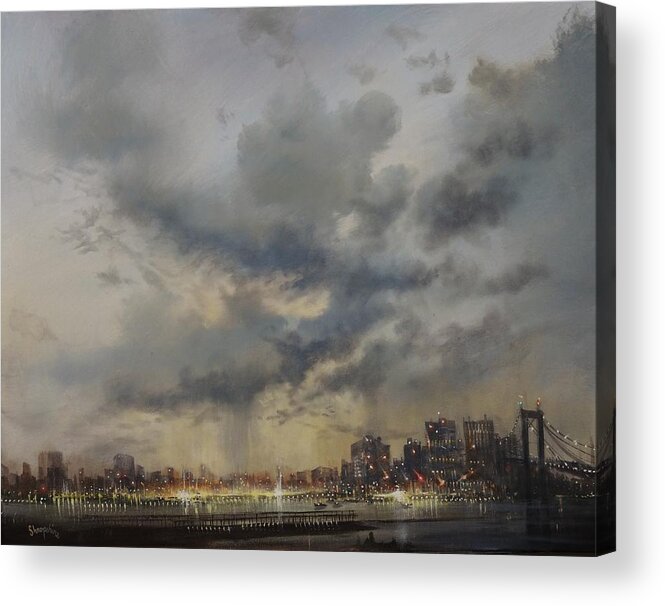 Cloud Formations Acrylic Print featuring the painting Scattered Showers New York City by Tom Shropshire