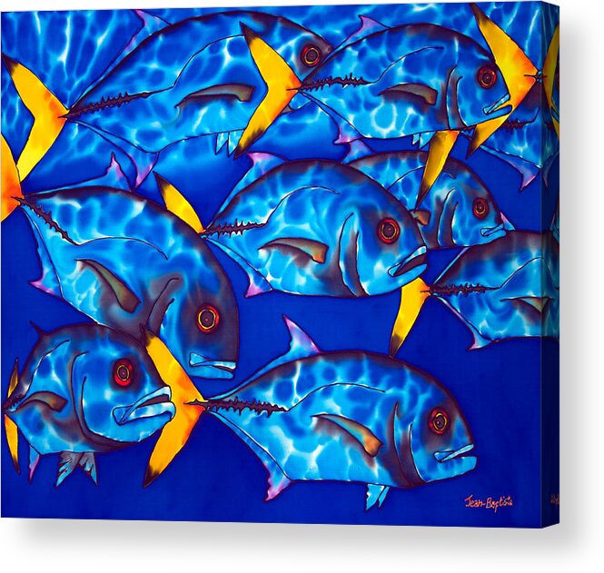 Horse-eyed Jackfish Acrylic Print featuring the painting Schooling jack fish by Daniel Jean-Baptiste