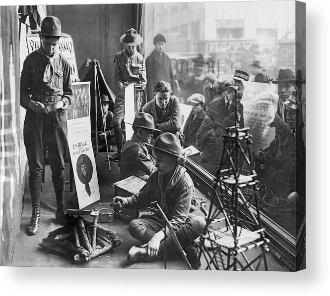 1920s Acrylic Print featuring the photograph Scouts Camp In Window by Underwood Archives