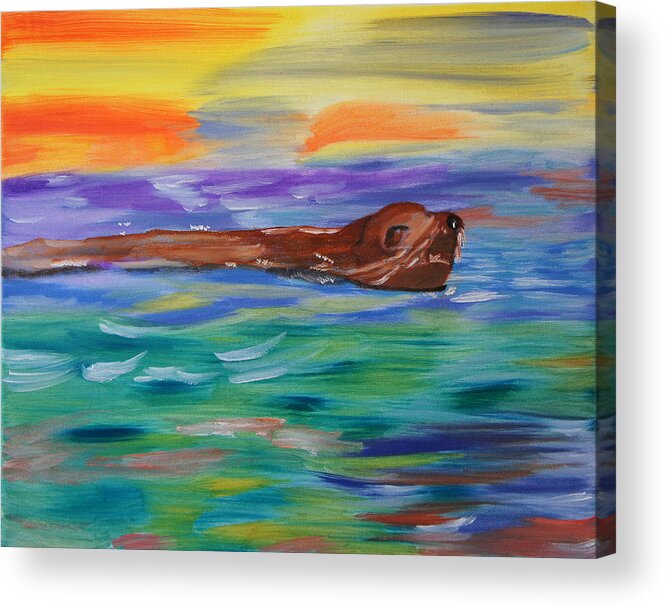 Sealion Acrylic Print featuring the painting Sunny Sea Lion by Meryl Goudey