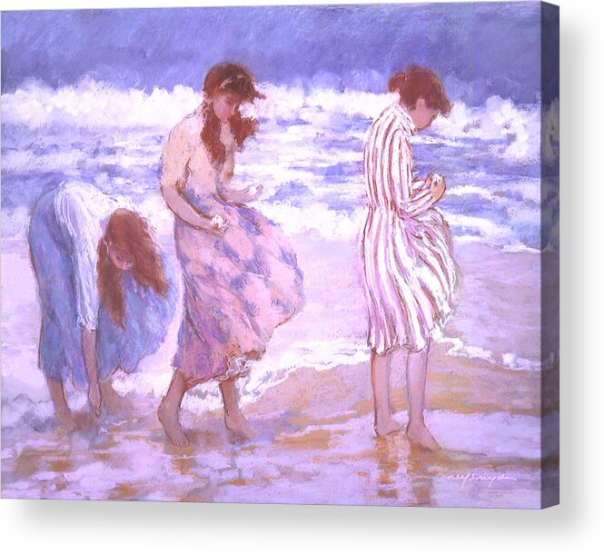 Beach Acrylic Print featuring the painting Seashell Maidens by J Reifsnyder