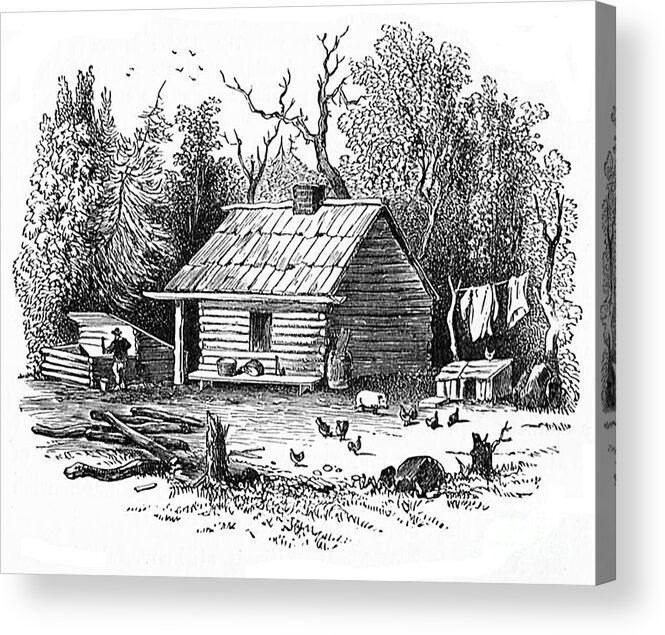 Canada Acrylic Print featuring the drawing Settler's Log Cabin - 1878 by Art MacKay