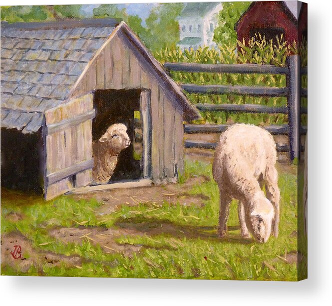 Sheep Acrylic Print featuring the painting Sheep House by Joe Bergholm