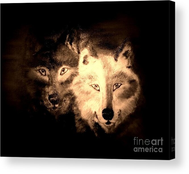 Wolves Acrylic Print featuring the painting Silent Seekers by Denise Tomasura