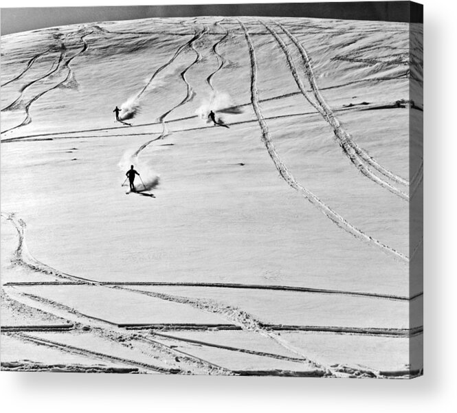 1950 Acrylic Print featuring the photograph Skiing In Jasper National Park by Underwood Archives