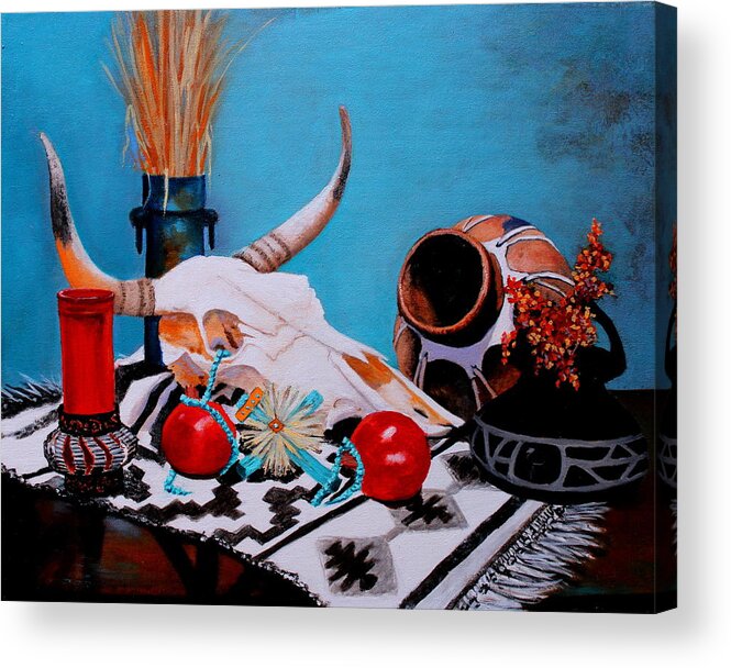 Skull Acrylic Print featuring the painting Skull Still Life by M Diane Bonaparte