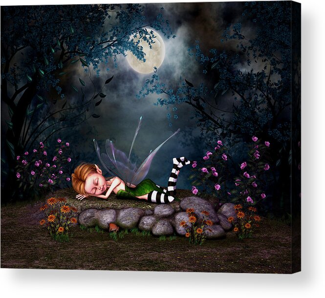 Sleeping Forest Fairy Acrylic Print featuring the digital art Sleeping Forest Fairy by John Junek