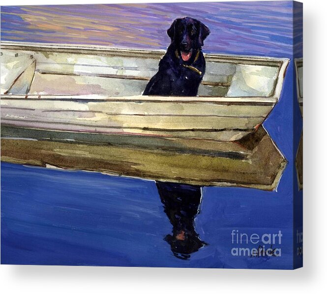 Black Lab Acrylic Print featuring the painting Slow Boat by Molly Poole