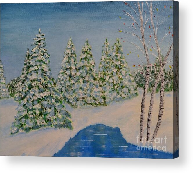 'landscape Acrylic Print featuring the painting Snowy day by Melvin Turner